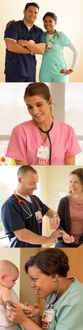 Different images of multiple hospital scenes which include smiling nurses