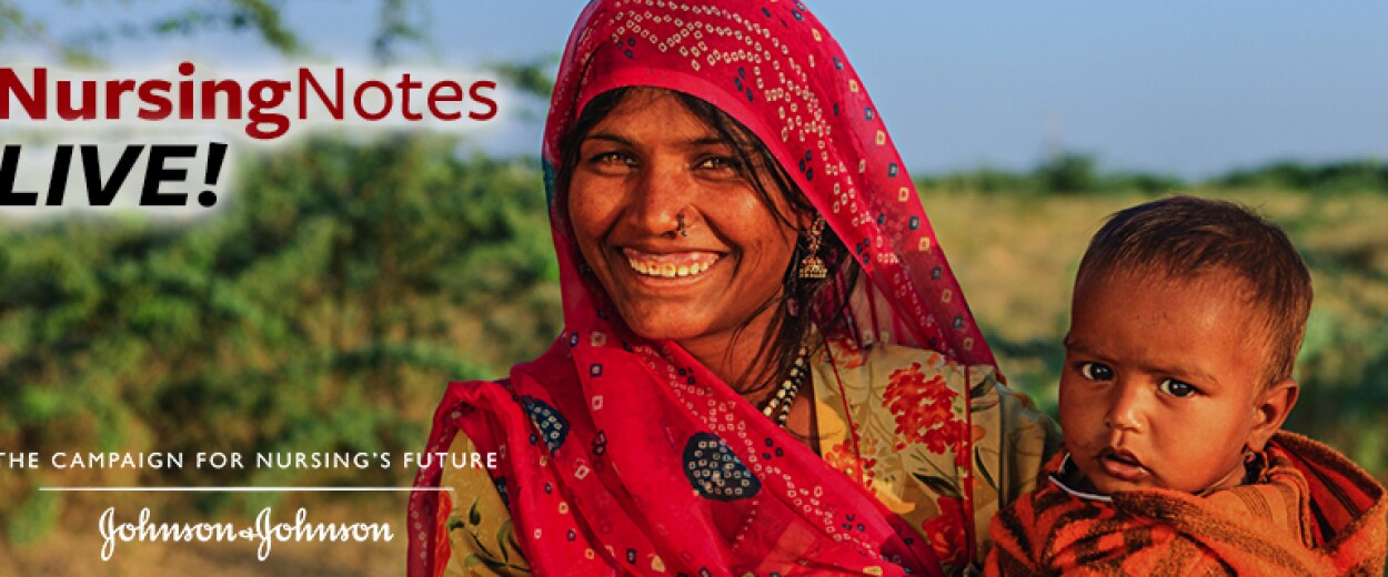 Nursing Notes Live promo banner of woman holding her baby and smiling