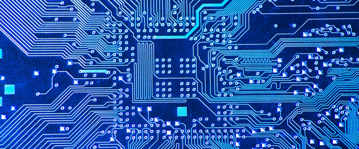 Close-up of a blue microchip