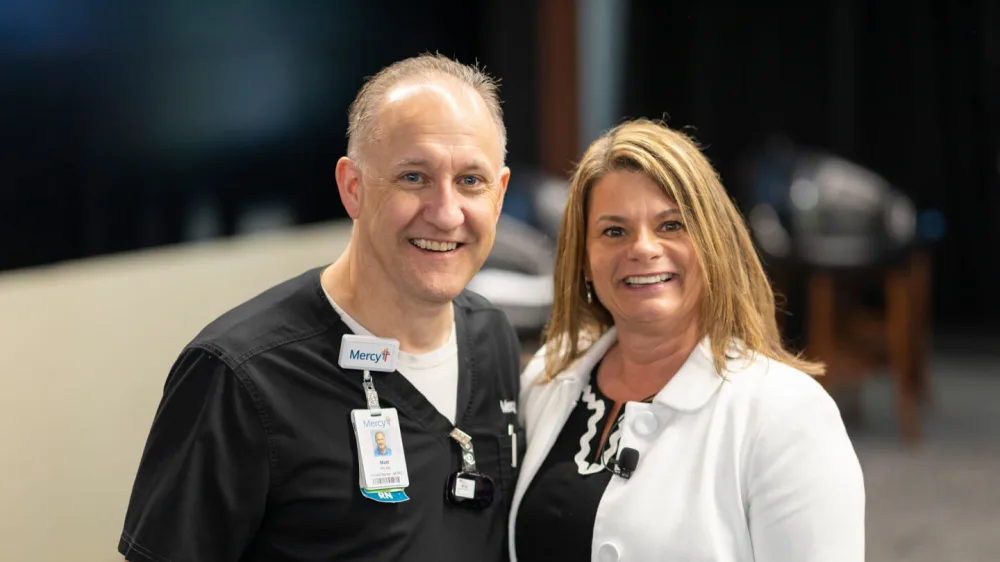 Betty Jo Rocchio and male colleague at Mercy, a multistate health system based in St. Louis, MO